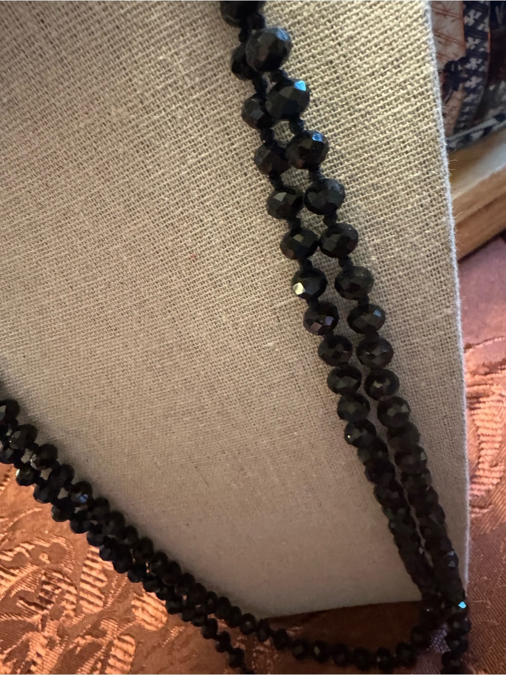 French Jet Black Glass Continuous Rope Strand Flapper Sautoir Gatsby Beads 1920
